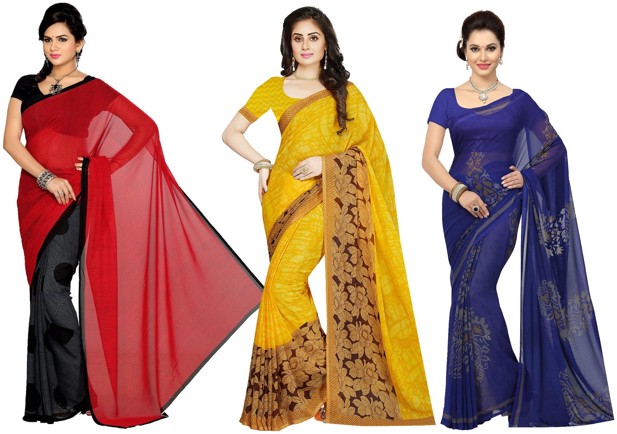 

Ishin Faux Georgette Daily Wear Women Regular Saree With Blouse Multi