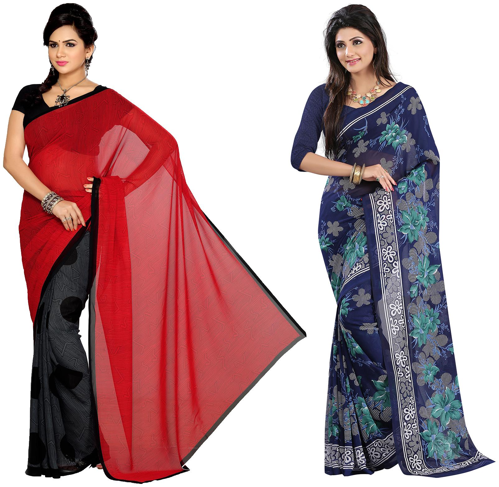 

Ishin Faux Georgette Daily Wear Women Regular Saree With Blouse Multi
