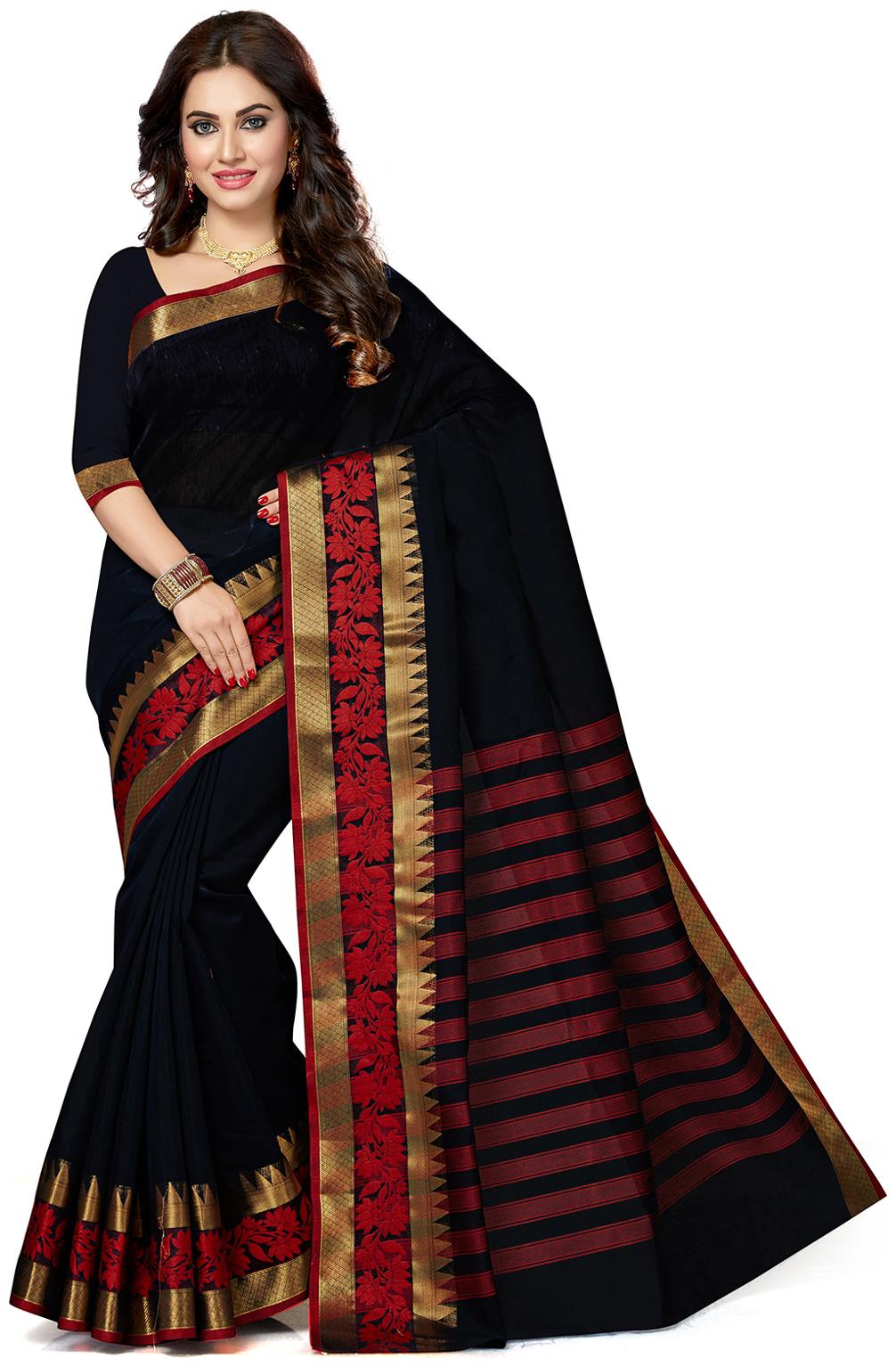 

Ishin Black Solid Universal Designer Saree With Blouse With blouse