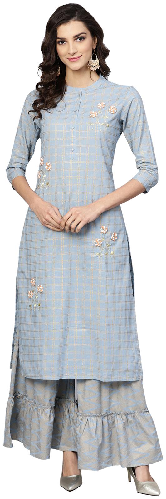 

Ishin Women Blue Floral Regular Kurta With Sharara