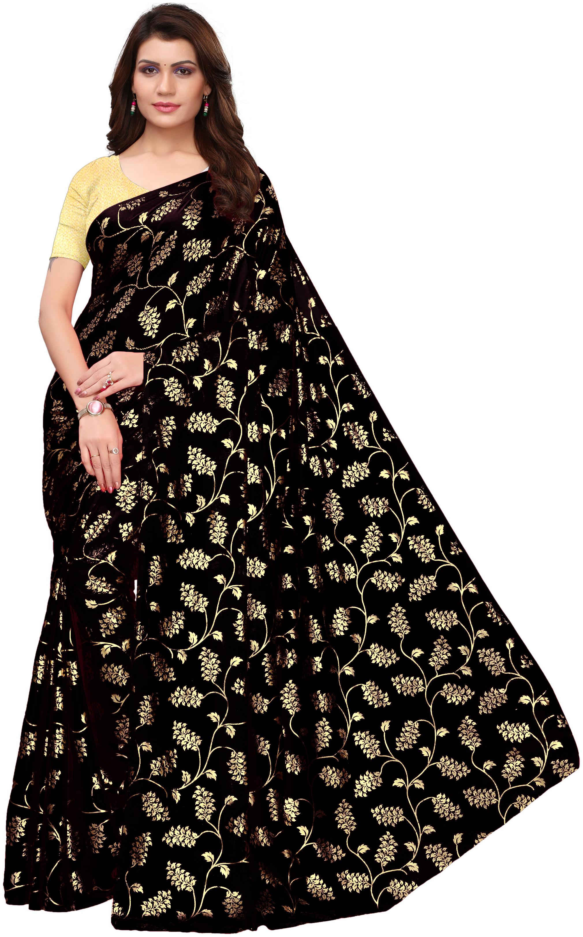 

Ishin Poly Georgette Black Foil Printed Women Saree