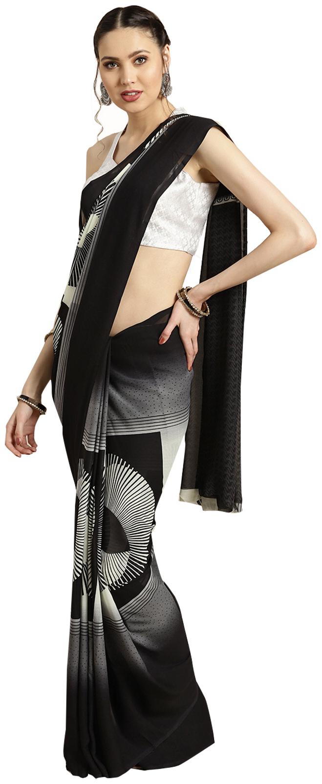 

Ishin Poly Georgette Black Printed Women Saree
