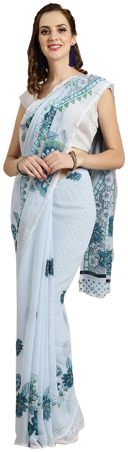 

Ishin Poly Georgette Blue Printed Women Saree