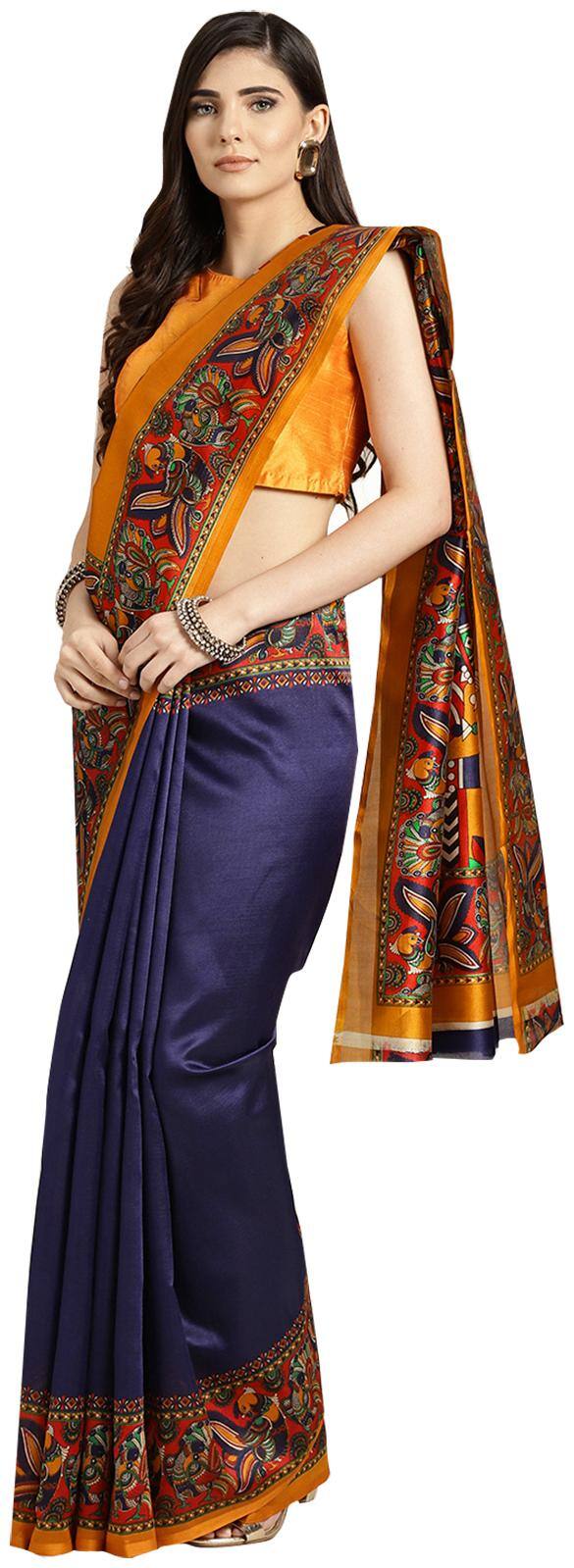 Ishin Poly Silk Blue & Yellow Woven Women Saree