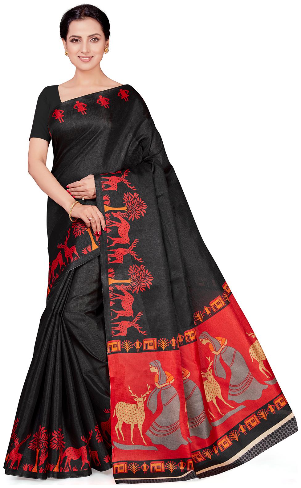 

Ishin Poly Silk Black Printed Women Saree