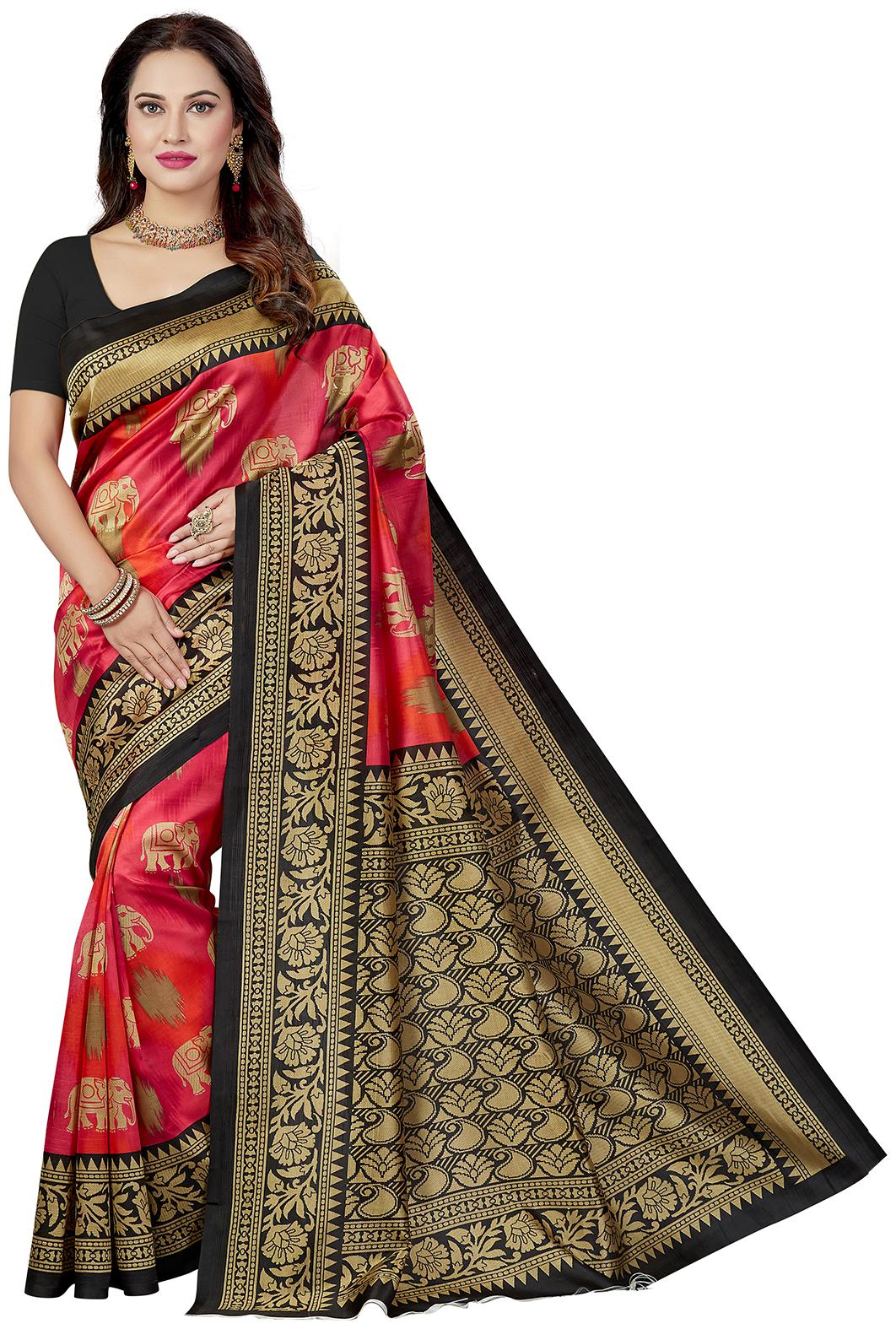 

Ishin Poly Silk Pink Printed Women Saree