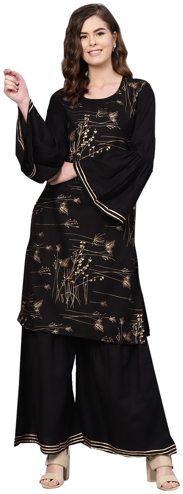 

Ishin Rayon Printed Black Kurta Sharara