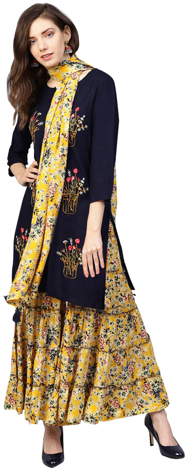 

Ishin Rayon Floral Navy Blue Suit Set