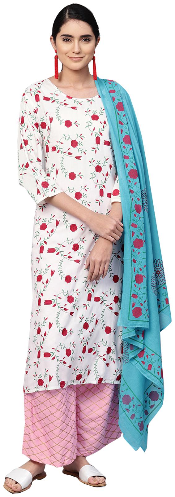 

Ishin Rayon Floral White Kurta With Palazzo Dupatta