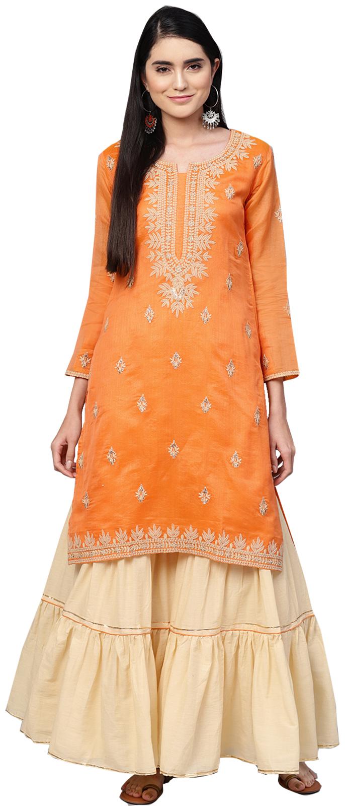 

Ishin Silk Floral Orange Kurta Sharara