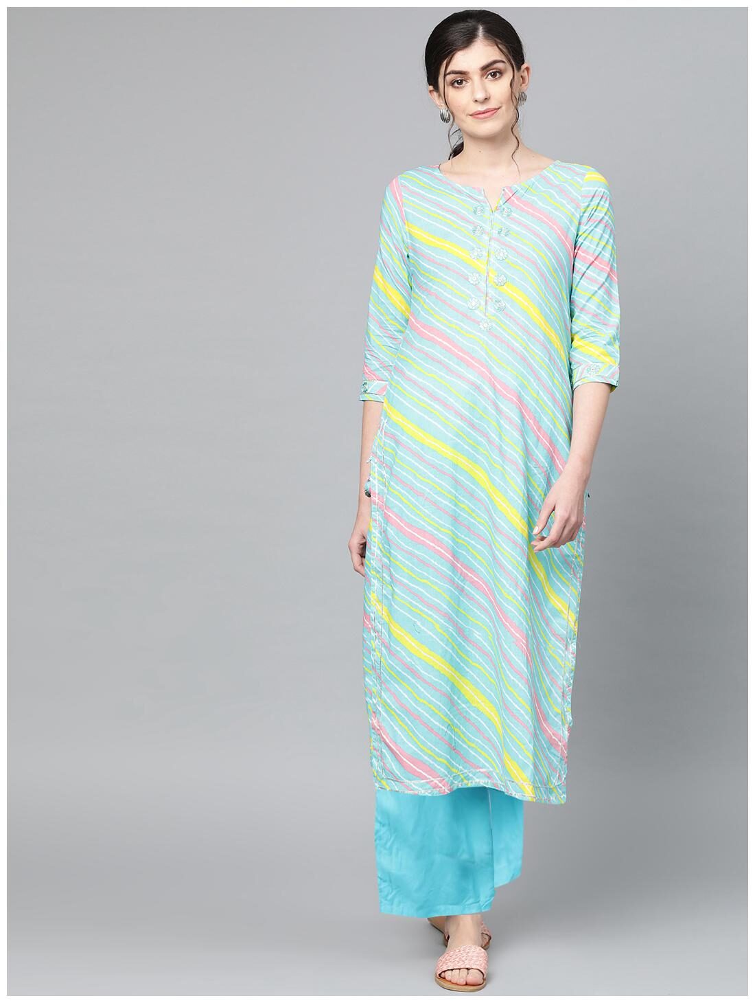 

Ishin Women Blue Cotton Embroidered Kurta