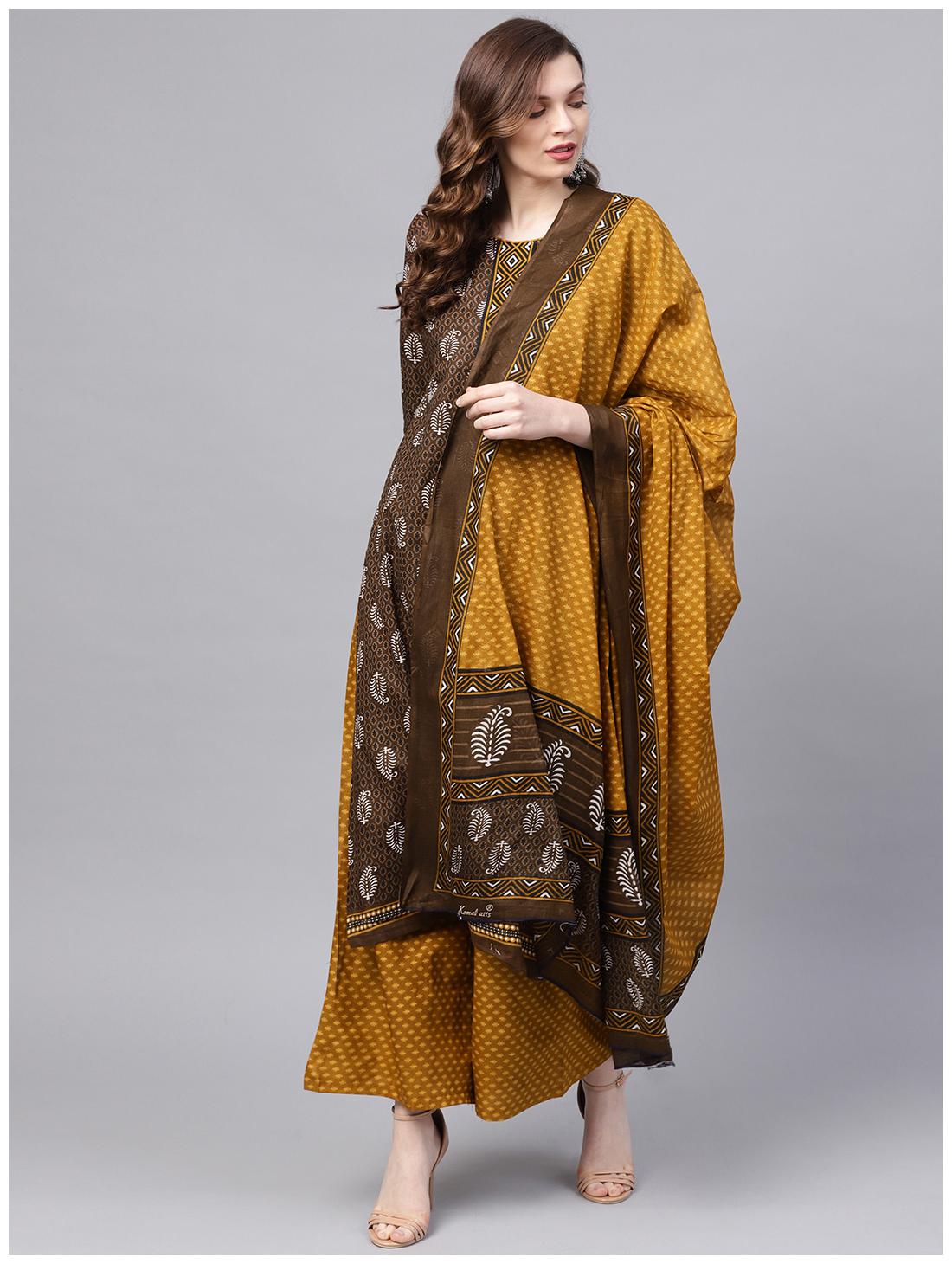 

Ishin Women Cotton Suit Set Brown