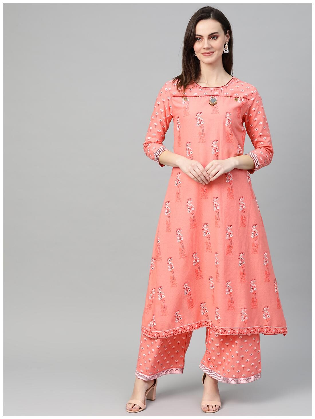 

Ishin Women Pink Printed Anarkali Kurta With Palazzo