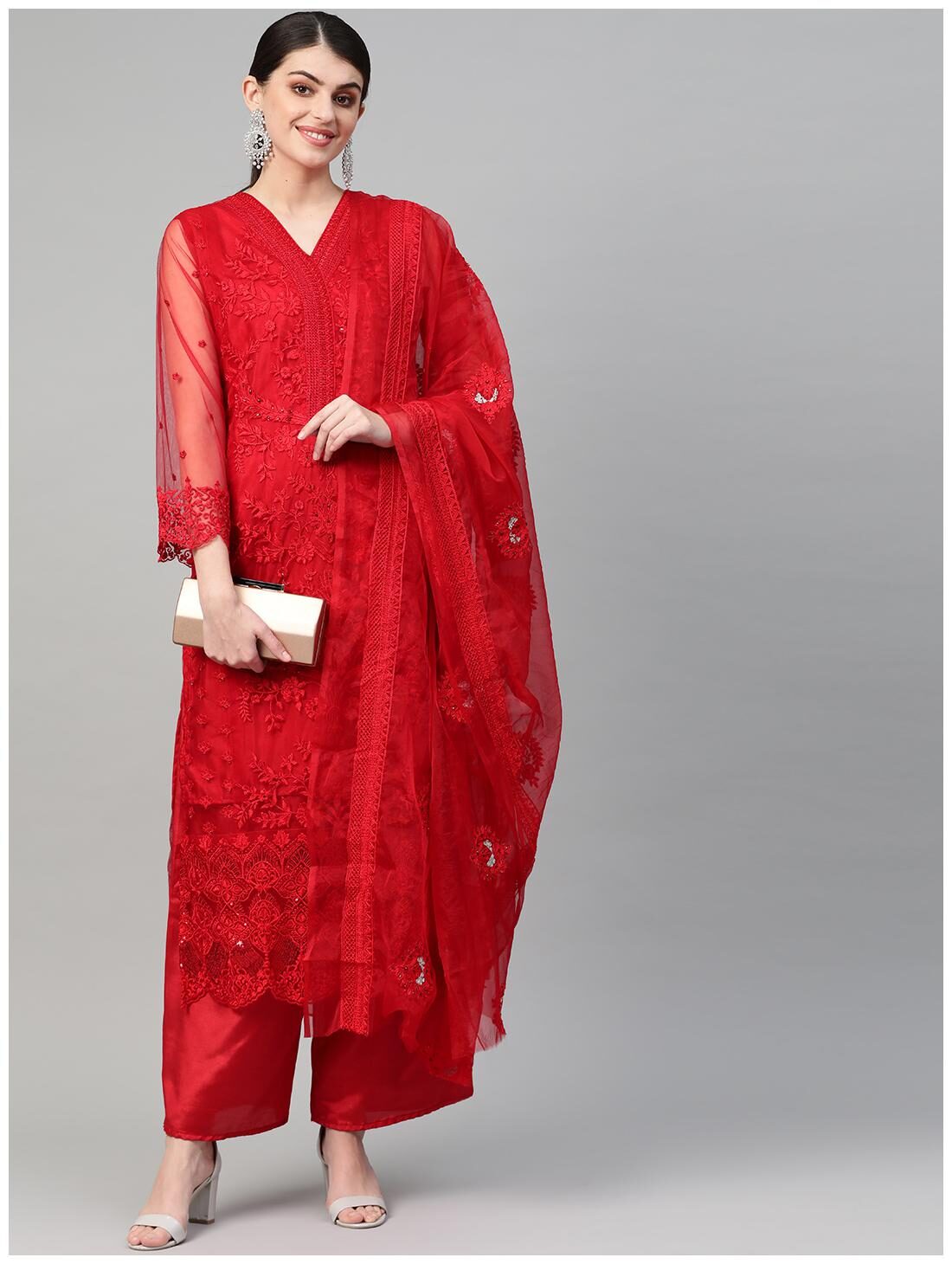

Ishin Women Net Embroidery Kurta Net