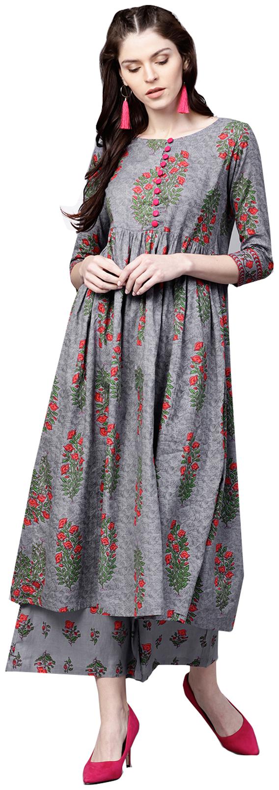 

Ishin Women Grey Printed Anarkali Kurta With Palazzo