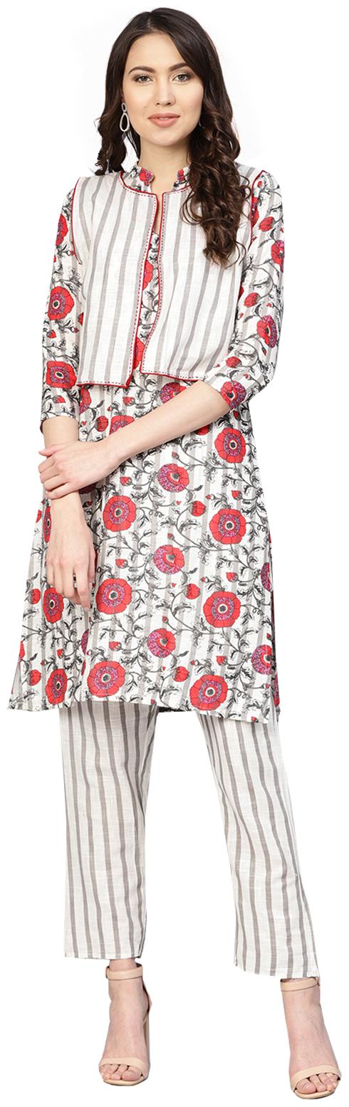 

Ishin Women Cotton Floral A-Line Jacket Kurta Set Multi