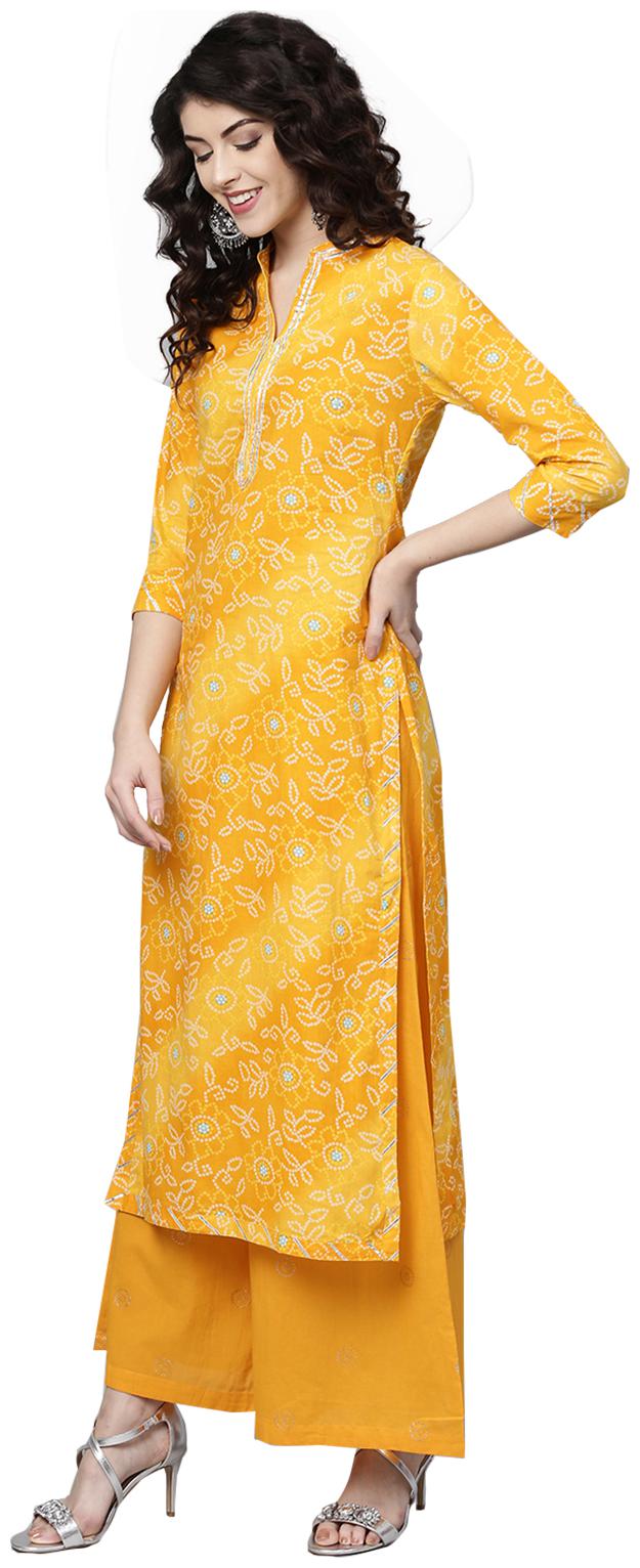 

Ishin Women Cotton A-Line Kurta Palazzo Set