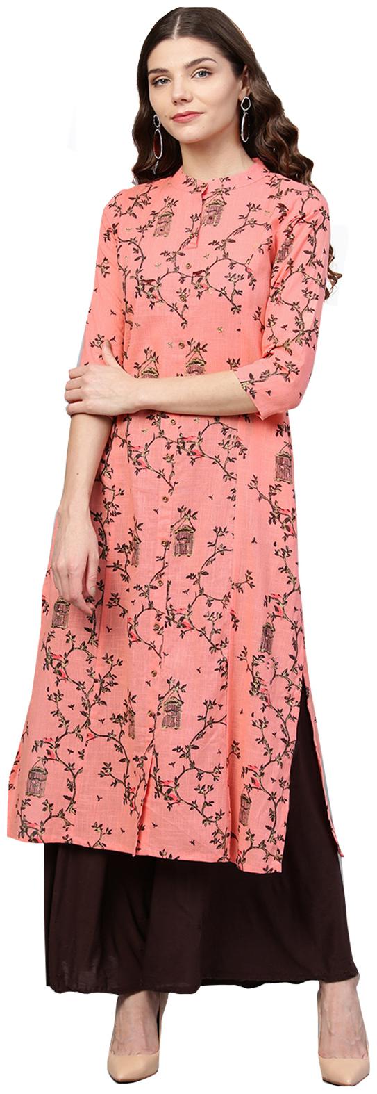 

Ishin Women Cotton Printed A Line Kurta Pink