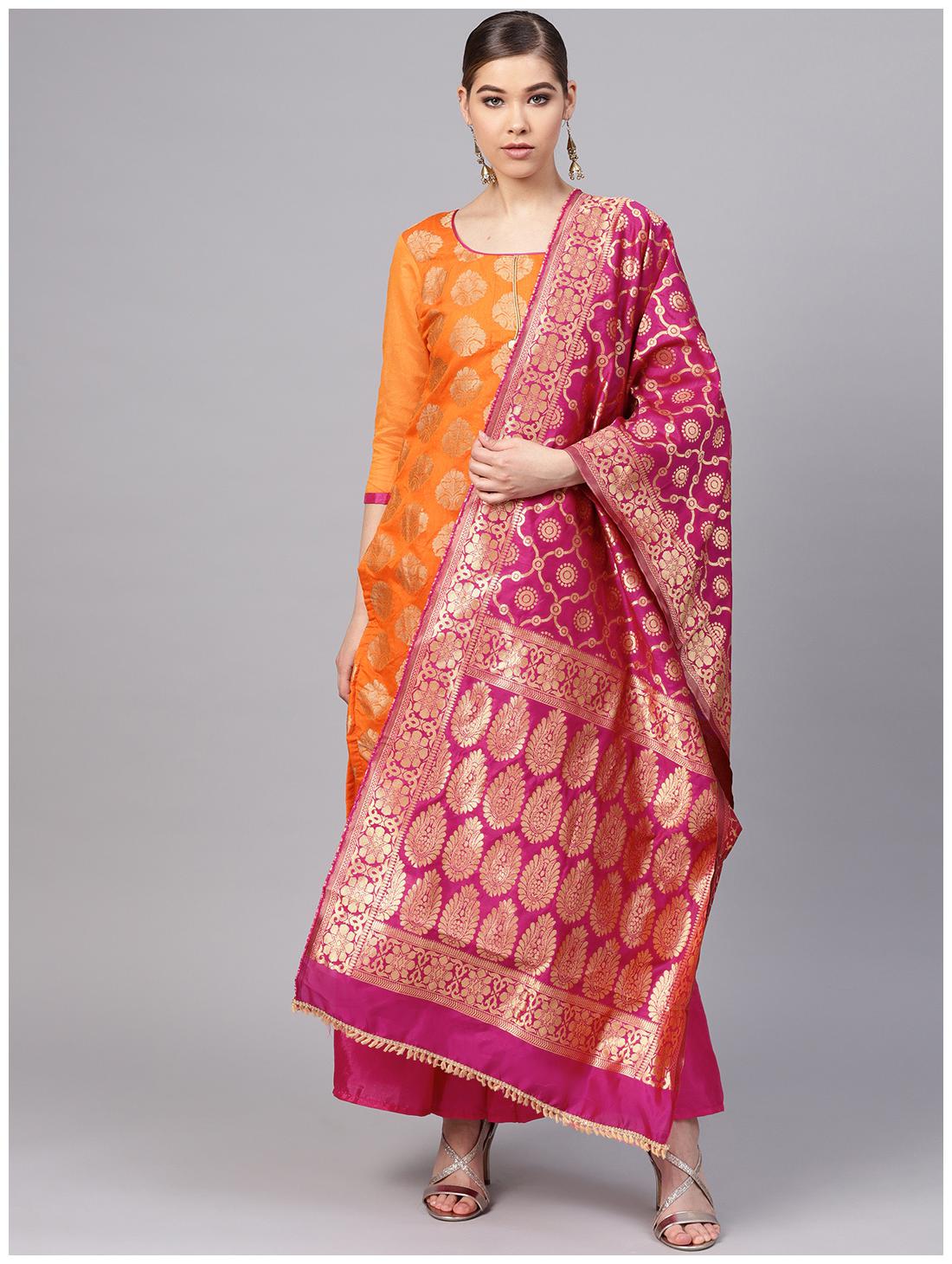 

Ishin Women Silk Suit Set Orange