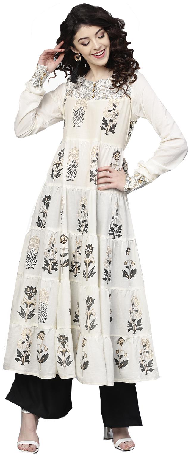 

Ishin Women White Floral Anarkali Kurta With Palazzo