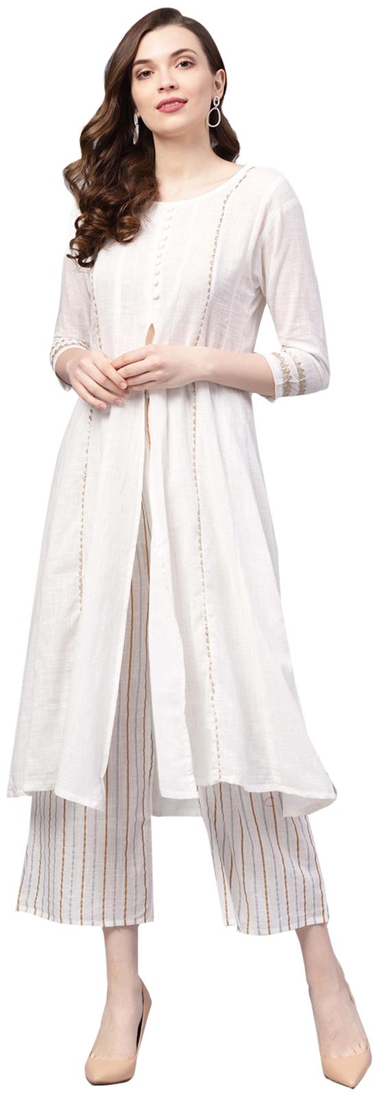 

Ishin Women White Solid High Slit Kurta With Palazzo