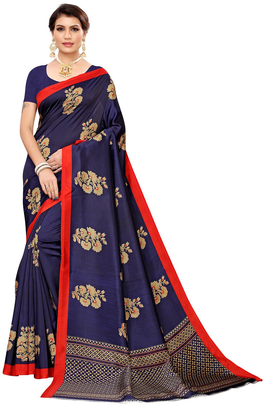 

Ishin Women Universal Blue Saree With Blouse - Blue