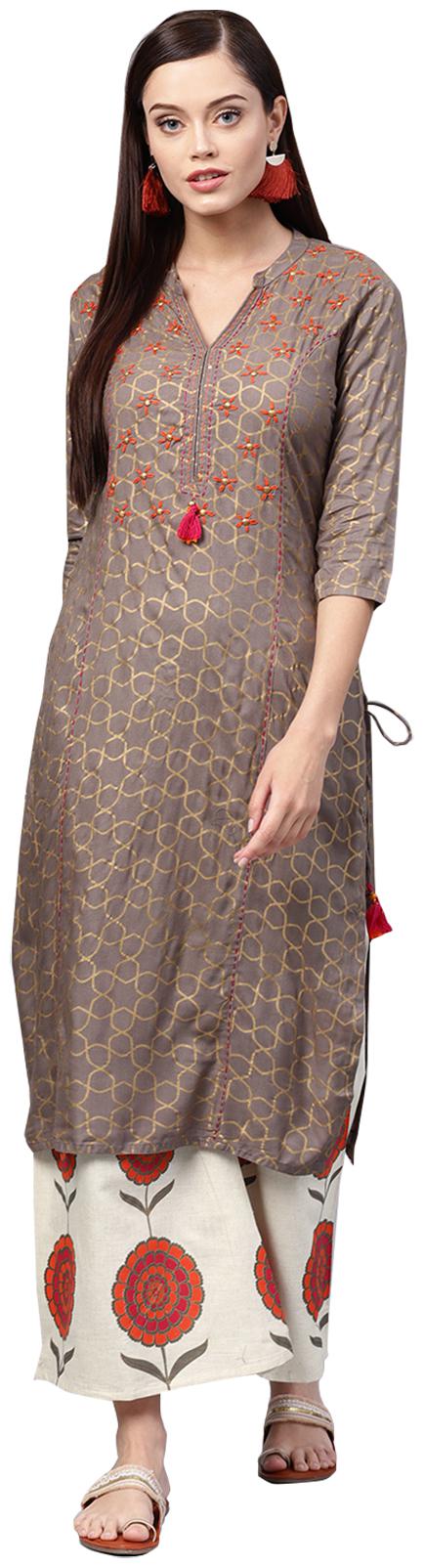 

Ishin Women Rayon Multi Floral A-Line Kurta Palazzo Set