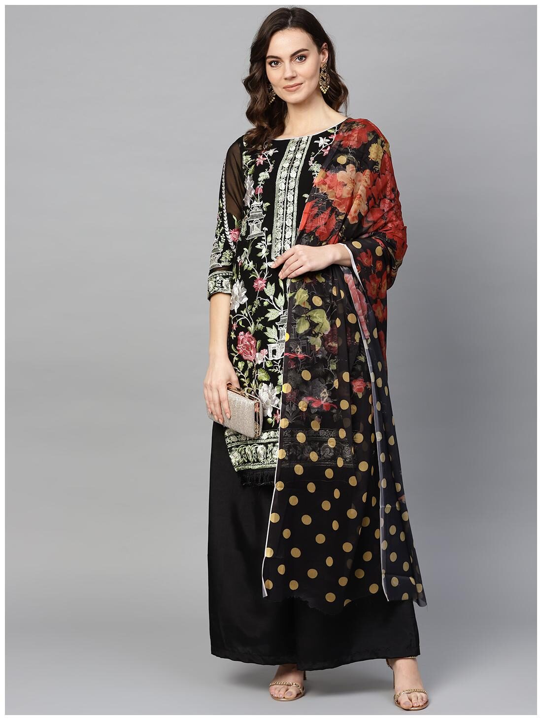 

Ishin Women Georgette Suit Set Black