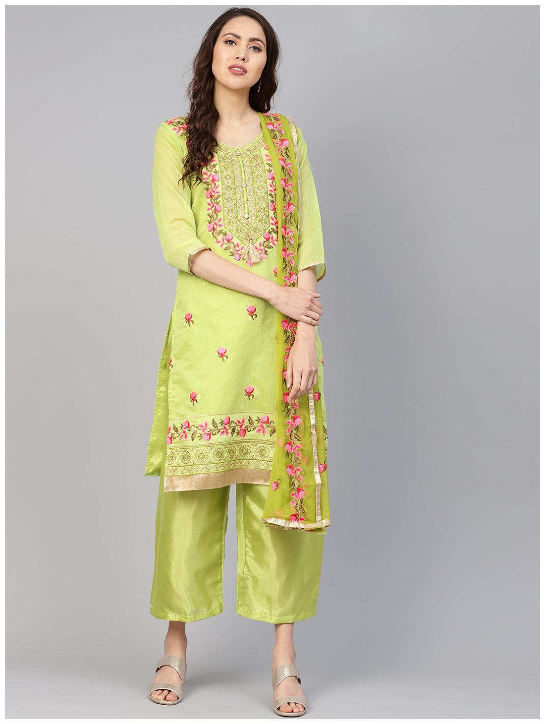 

Ishin Women Silk Suit Set Green