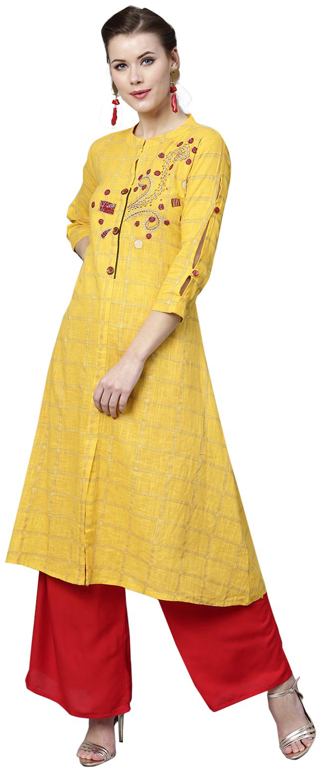 

Ishin Women Yellow Printed Anarkali Kurta With Palazzo