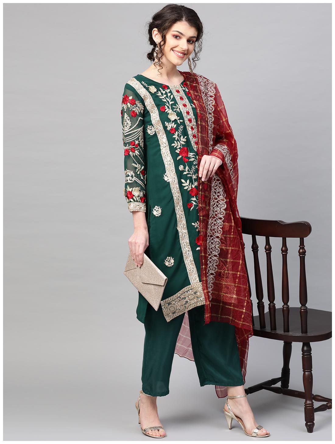 

Ishin Women Georgette Embroidery Kurta Georgette