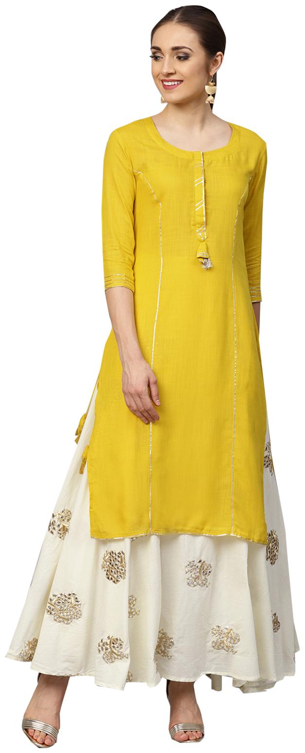 

Ishin Women Rayon Solid A-Line Kurta With Embellished Skirt