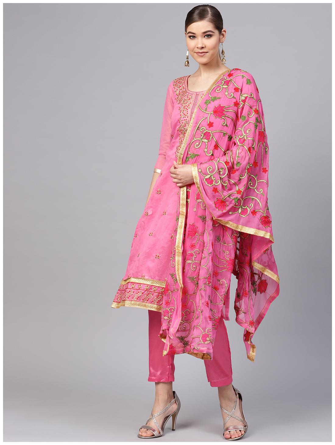 

Ishin Women Silk Suit Set Pink