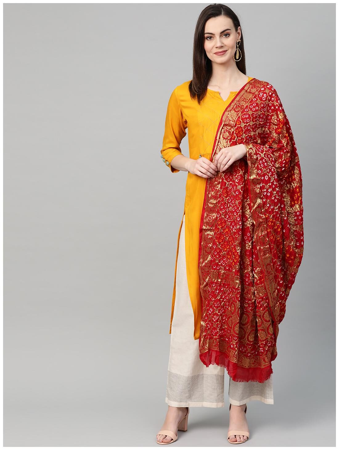 

Ishin Womens Art Silk Red Printed Dupatta