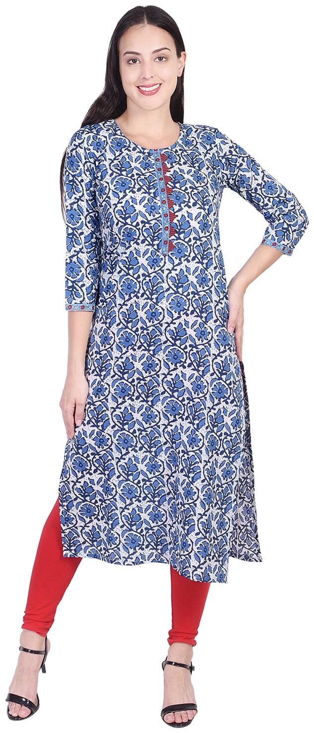

Ishwar Women Blue Printed Straight Kurta