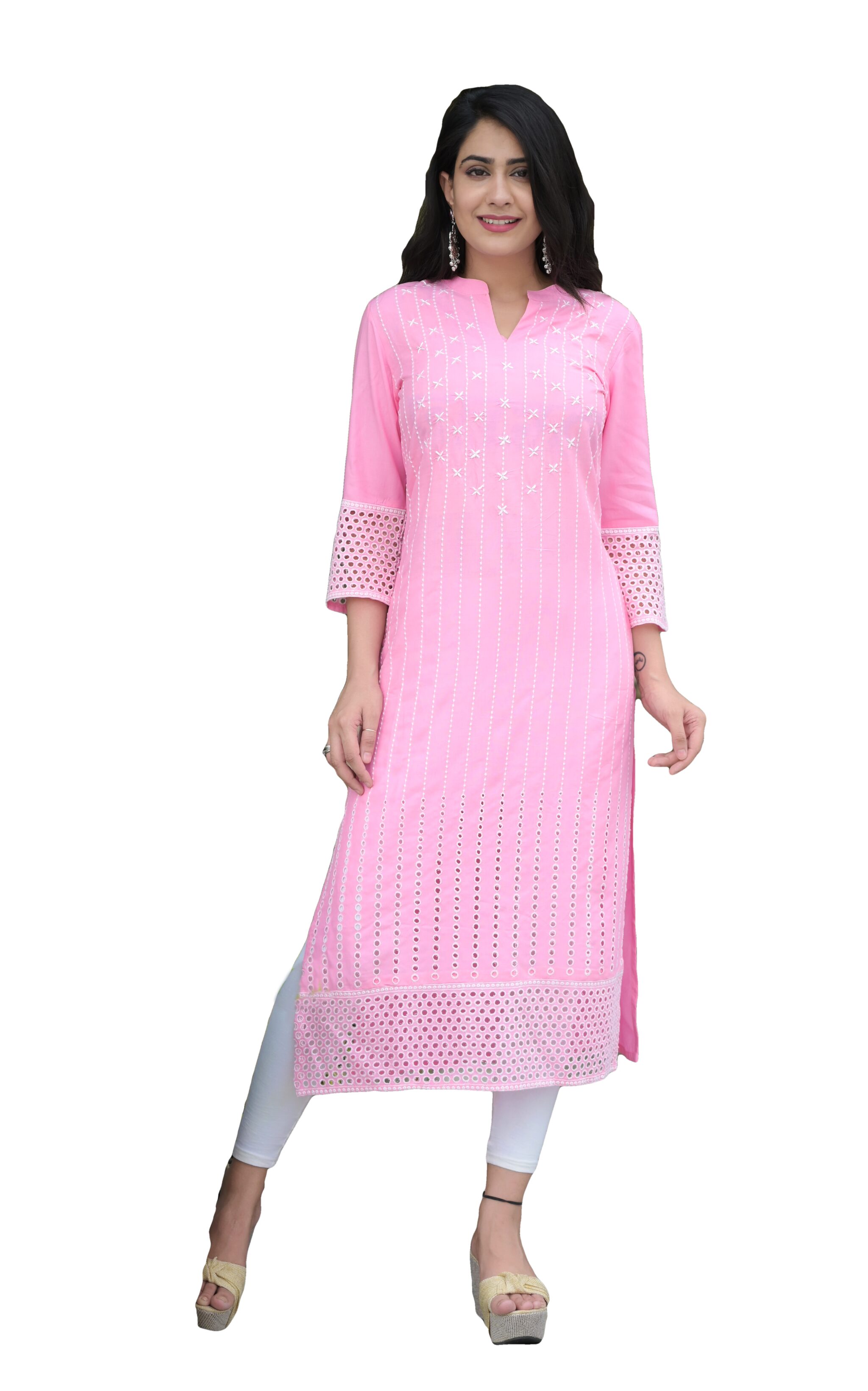 

Ishwar Women Pink Embroidered Straight Kurti