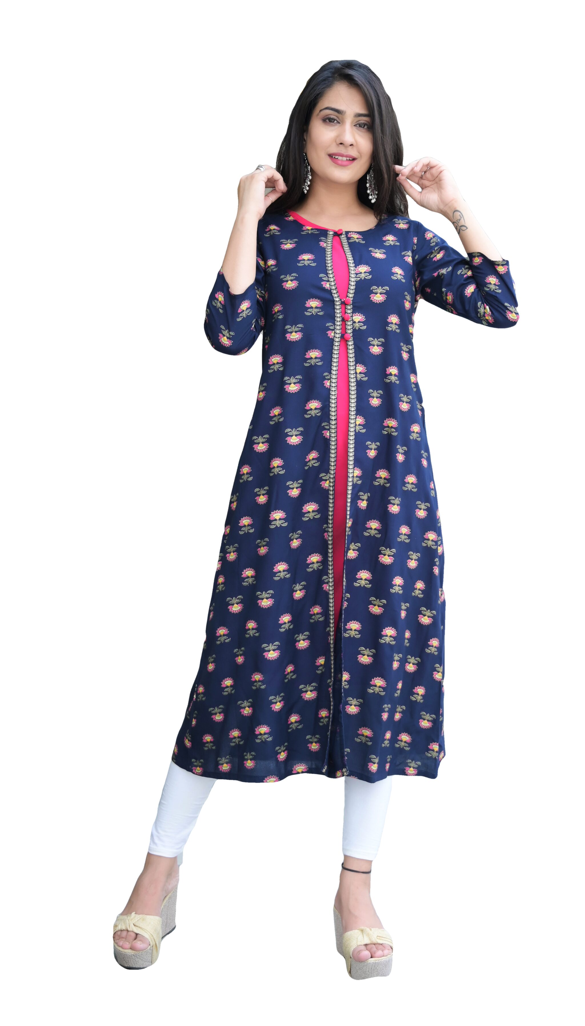 

Ishwar Viscose Rayon Blue Floral Kurti For Women