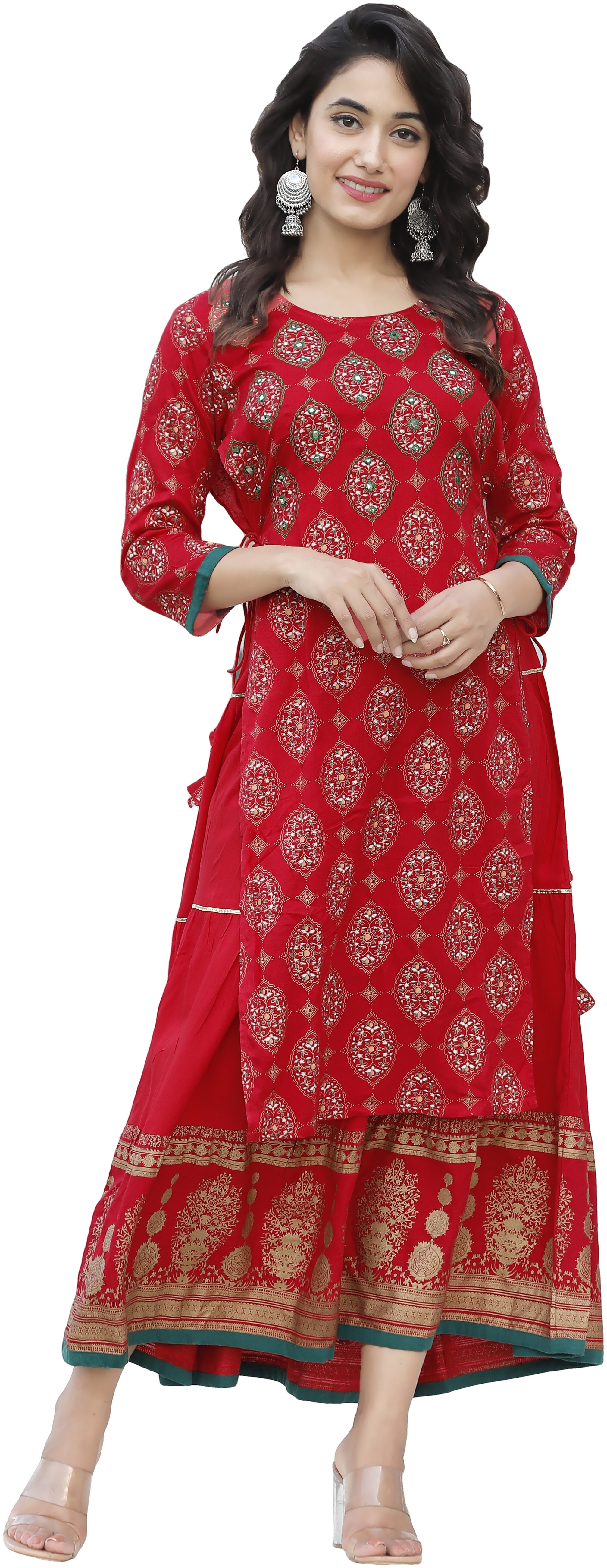

Ishwar Women Red Floral Fit and Flare Kurti