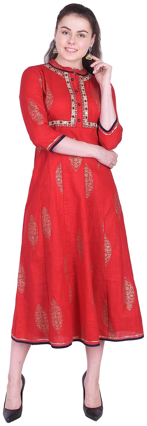 

Ishwar Women s Cotton Flex Red Flared Printed Kurti (AE281 Red M)