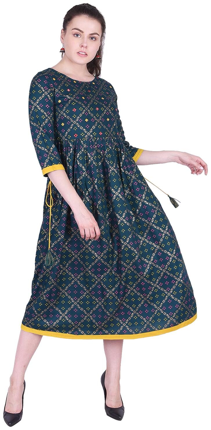 

Ishwar Women s Rayon Staple turquoise Flared Printed Kurti (AE283 turquoise XXL)