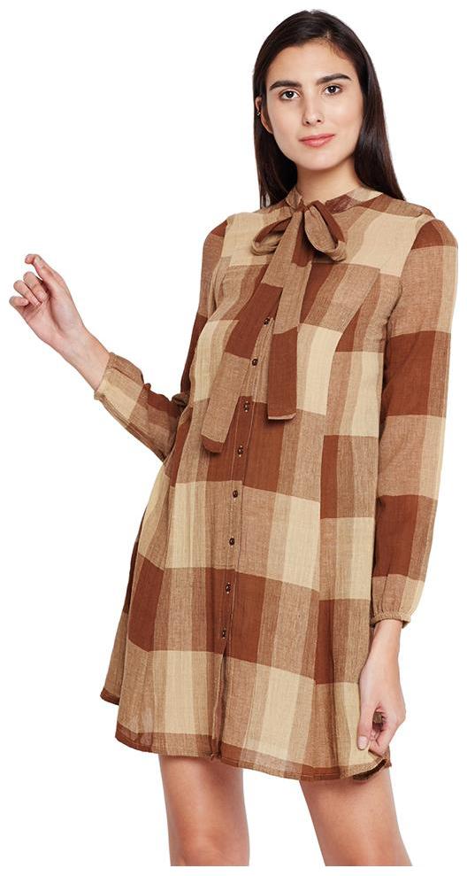 

OXOLLOXO Brown Checked Shirt dress