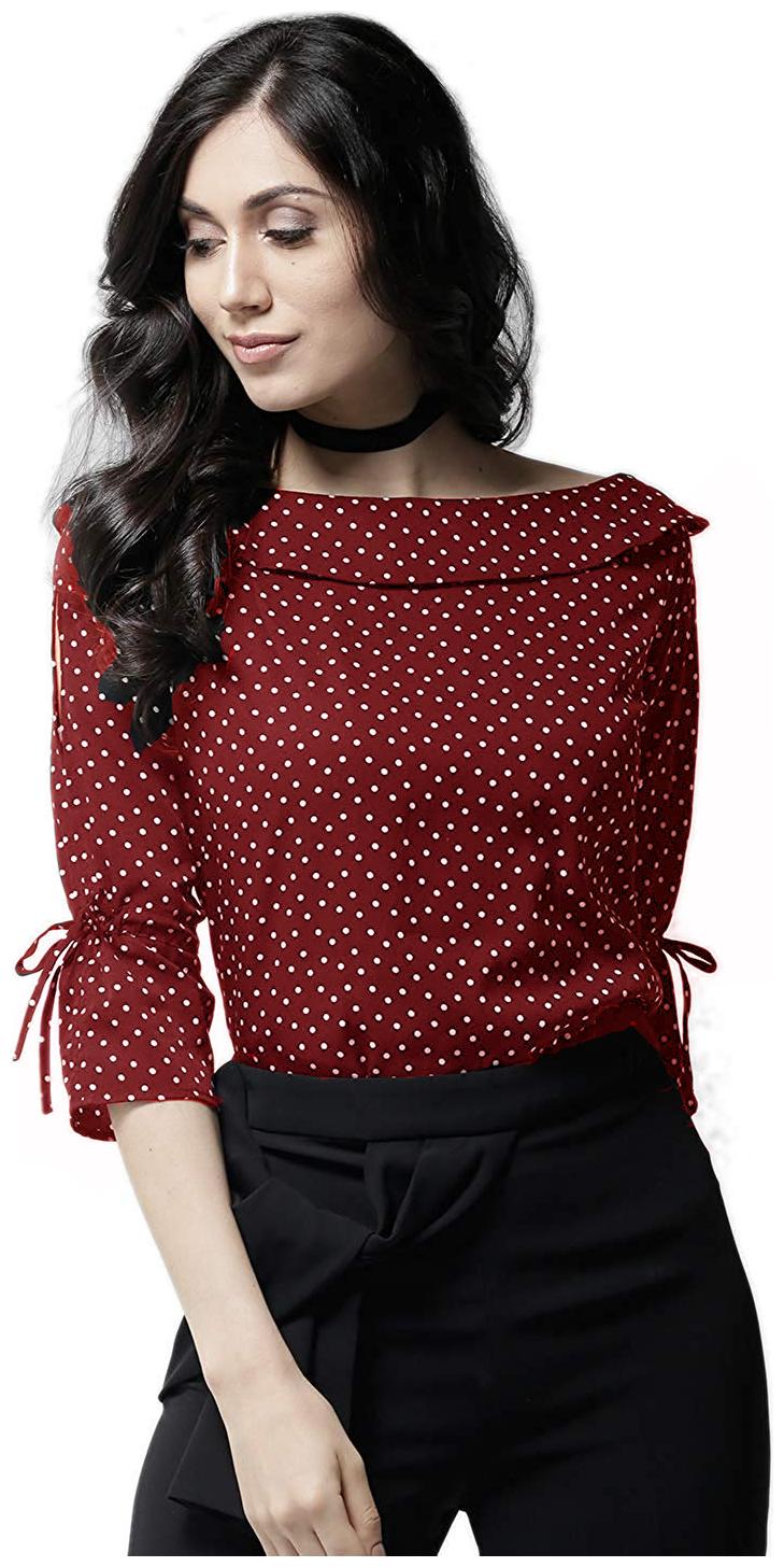 

ISTYLE CAN Women Polka dots Regular top - Maroon