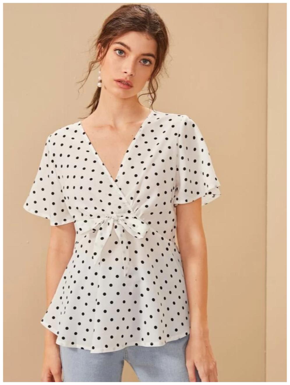 

Istyle Can Women s Crepe Polka Dots Peplum (White)