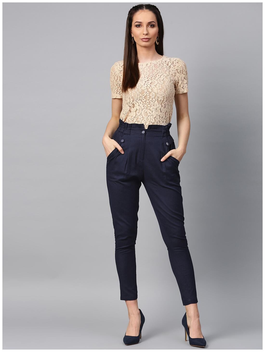 

Ivy Blue Women Navy Tapered fit Regular trousers