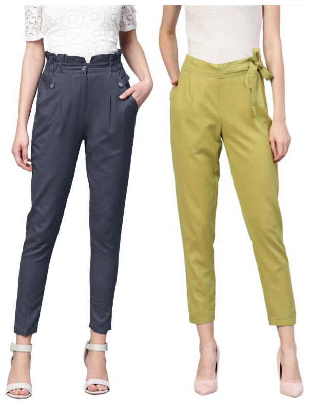 

Ivy Blue Women Blue Beige Flared fit Cropped trousers