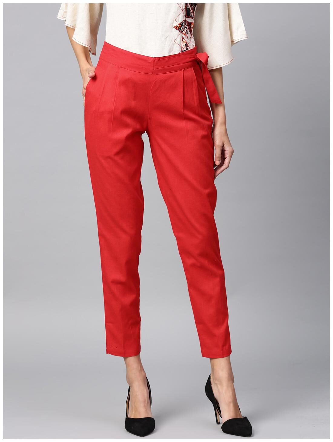 

Ivy Blue Women Red Narrow fit Cropped trousers