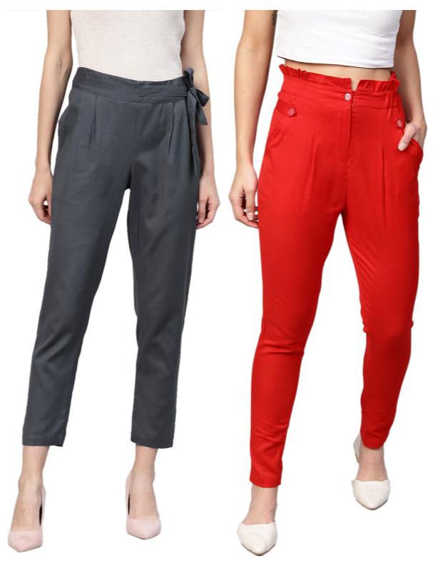 

Ivy Blue Women Grey Red Flared fit Cropped trousers