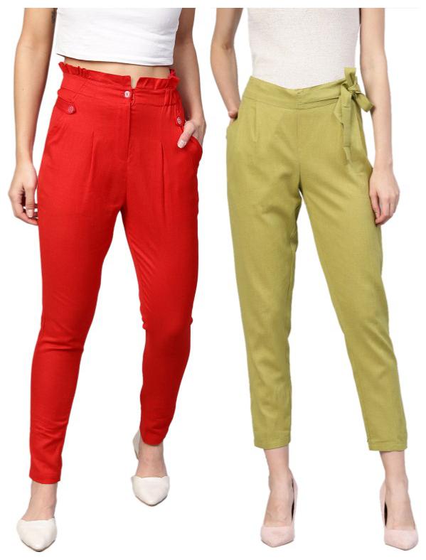 

Ivy Blue Women Red Green Flared fit Cropped trousers