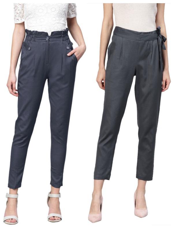 

Ivy Blue Women Grey Blue Flared fit Cropped trousers
