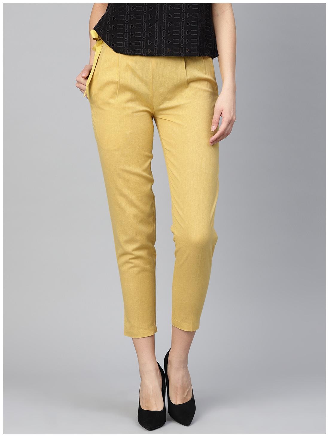 

Ivy Blue Women Khaki Narrow fit Cropped trousers